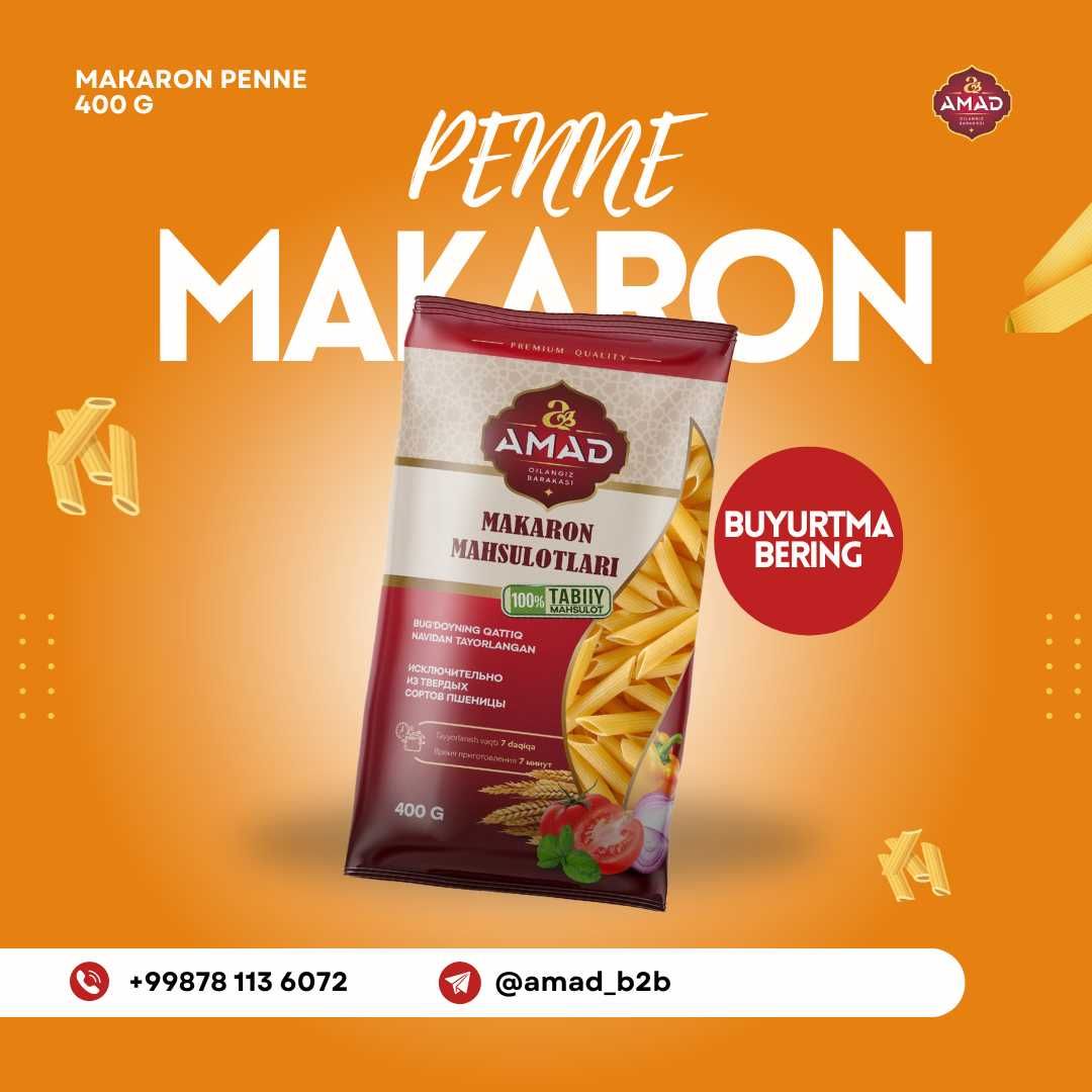 "AMAD" makaron Penne/Spiral 400g TADBIRKORLAR uchun!