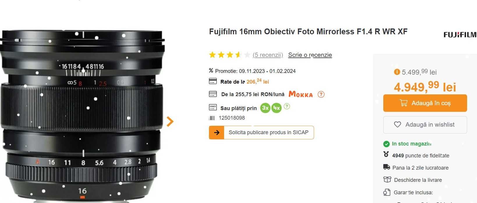 Obiectiv Mirrorless Fujifilm 16mm F1.4 R WR XF  [300-400 poze facute]