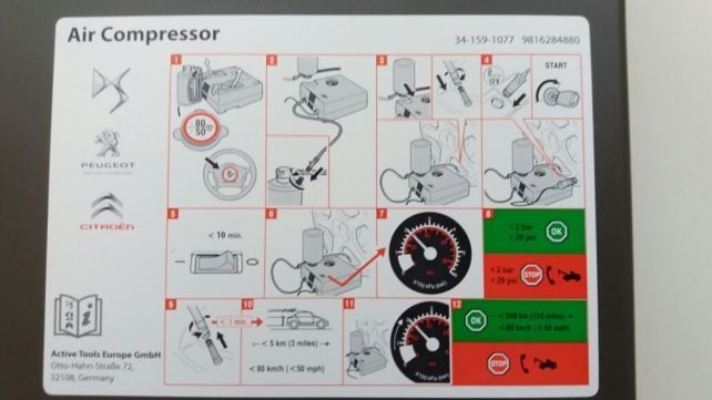 Compresor auto umflat roti + solutie kit pana original Peugeot Citroen