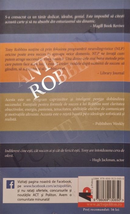 Vând cartea Putere nemărginită, autor Anthony Robbins