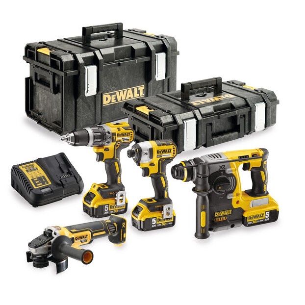 Комплект DeWALT DCK422P3 18V -2 броя винтоверти, ъглошлайф, перфоратор