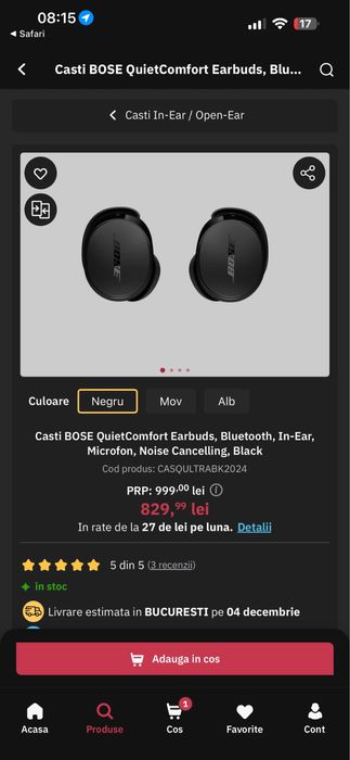 Casti BOSE QuietComfort Earbuds, Bluetooth, In-Ear SIGILATE