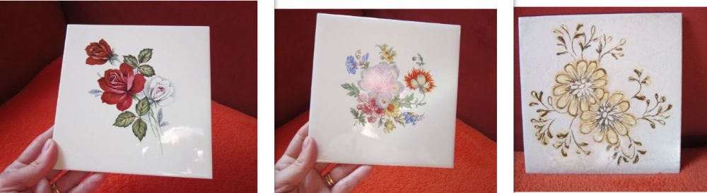 placa ceramica vintage,cu flori -3 buc.-Austria&Germania-cadou inedit