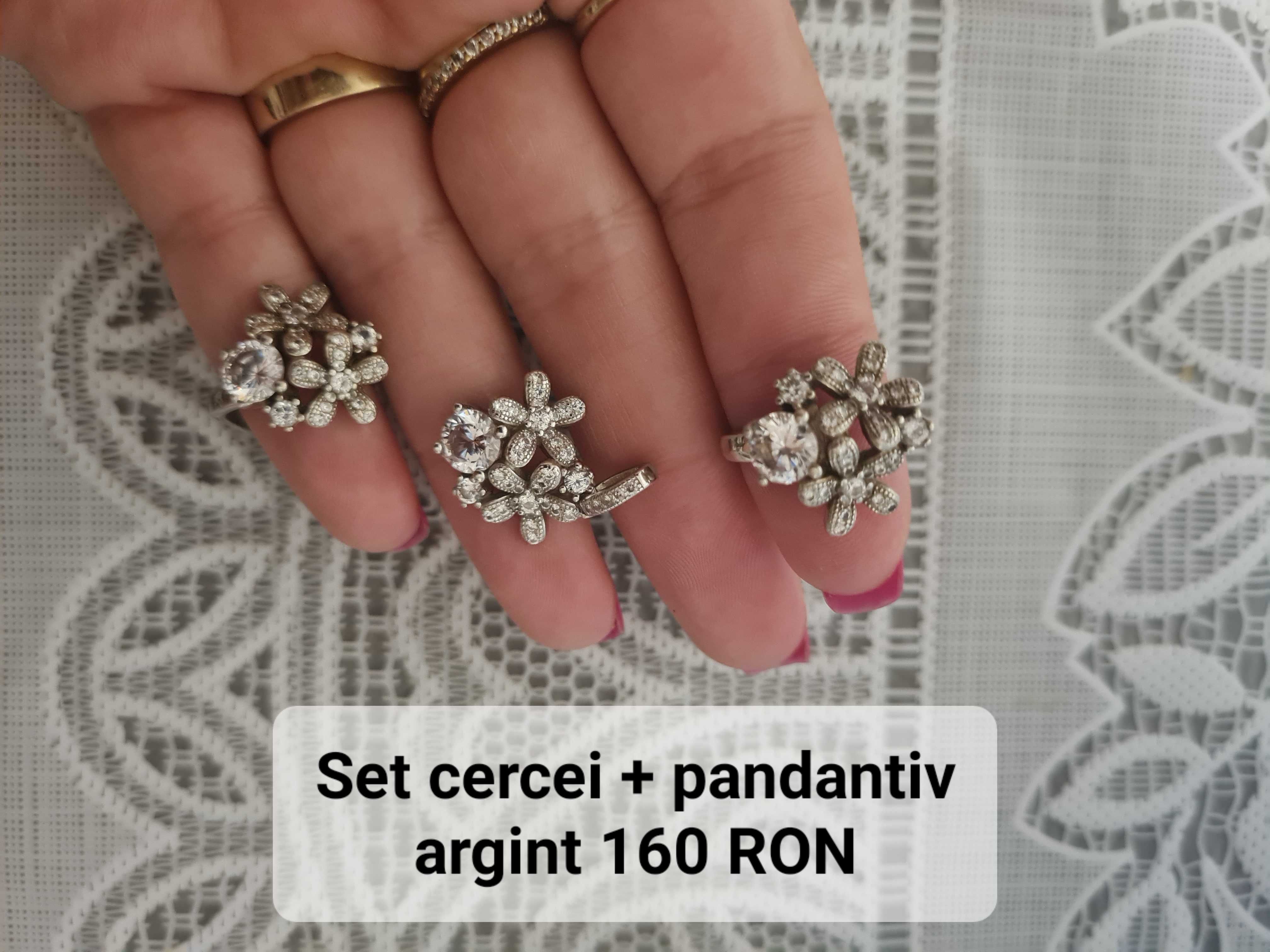 Set argint cercei + pandantiv