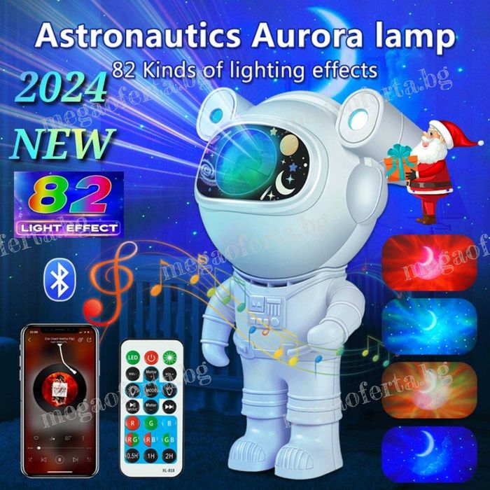 Детски Лед Проектор Звезден Астронавт с Блутуут, Музика и Дистанционно