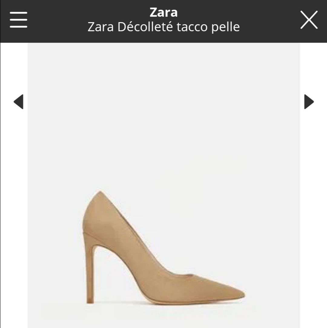 Zara pantofi cu toc piele întoarsă bej nr 37
