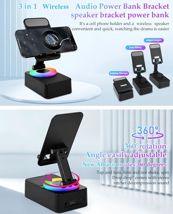 3 in 1 Boxa Speaker Wireless cu Suport pentru Telefon, Power Bank 1500