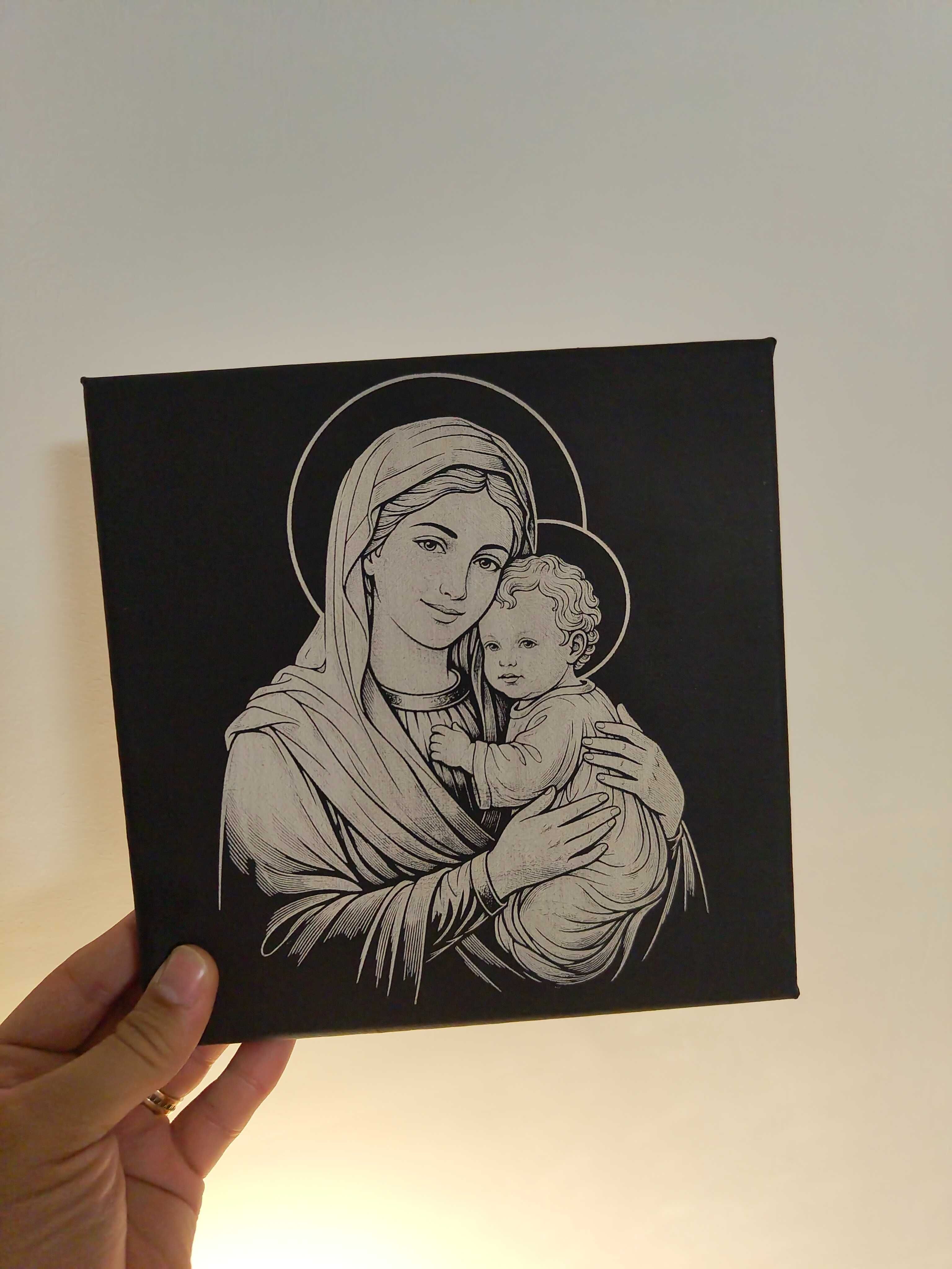 Gravură Unicat Madona cu Isus - Bumbac 100% - Cadou Spiritual