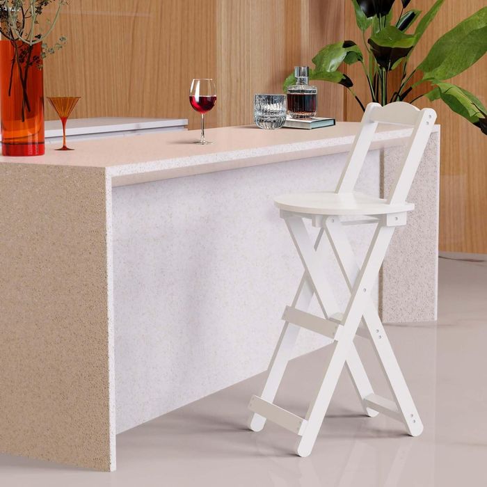 Scaun Bar Pliabil Uyoyous din Bambus, cu Spătar, 61 cm, Alb - REDUCERE