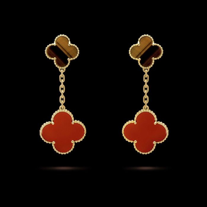 Van Cleef & Arpels VCA Gold Tiger Eye Red Magic Alhambra Дамски Обеци