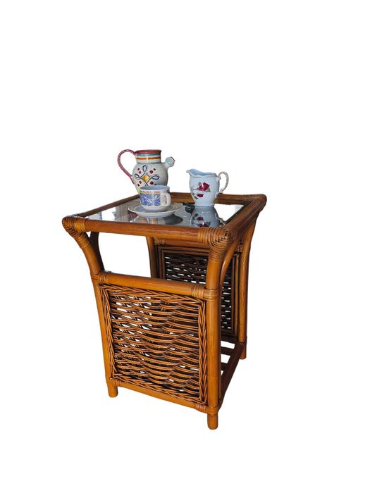 Măsuță de bambus+ratan și blat de sticlă