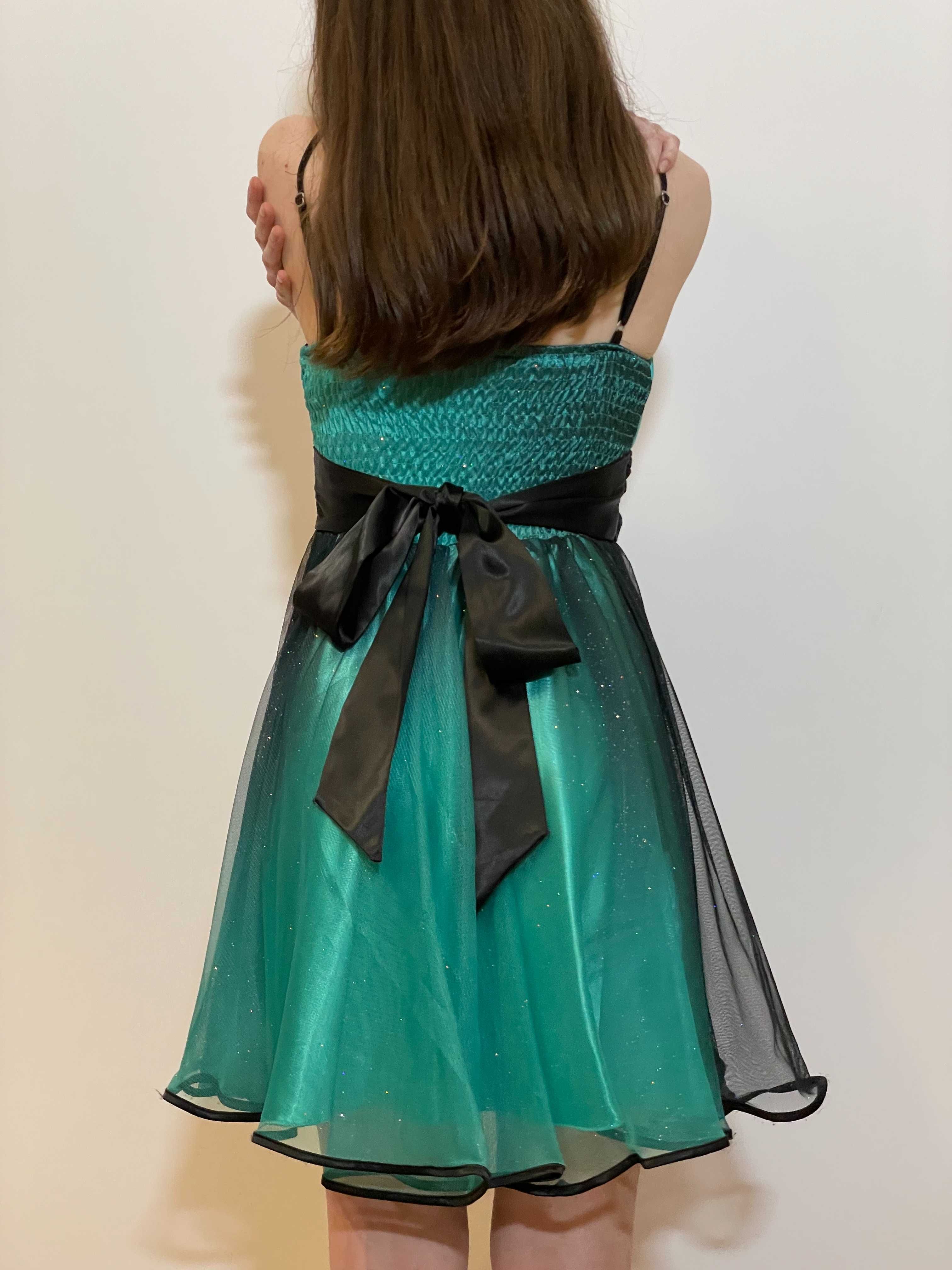 Rochie eleganta scurta de printesa turcoaz cu negru xxs/copii