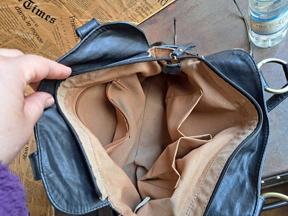 дамска чанта,черна кожена торба 5th Avenue-естествена кожа,