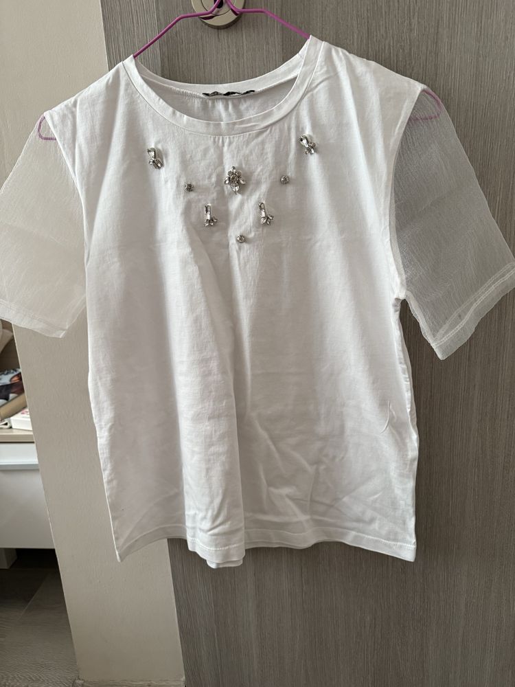 Блузка с камъни и ръкави от органза Zara