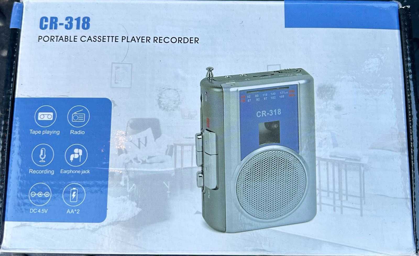 Gracioso AM FM с антена Rare CR-318 НОВО -Преносим касетофон