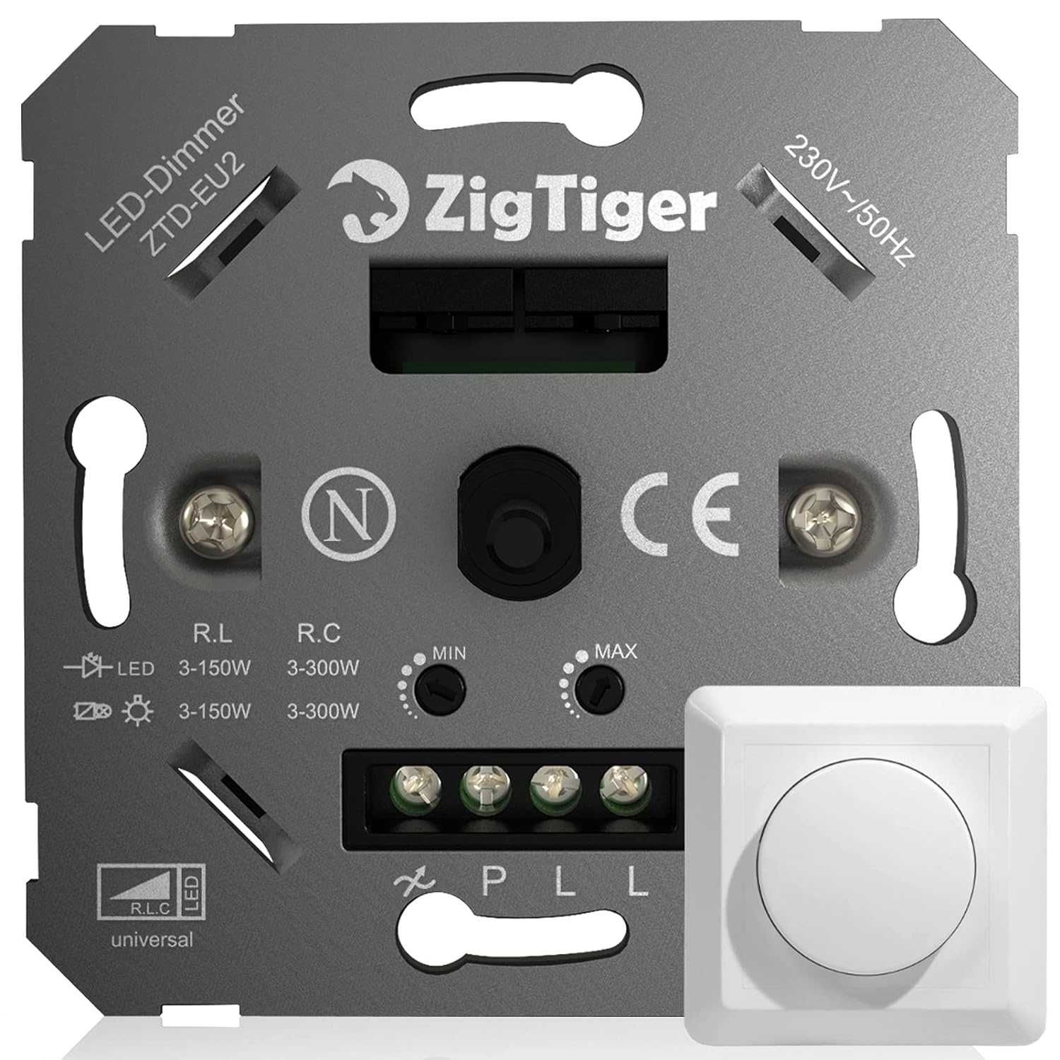 Dimmer universal Zigtiger reglabil,variator rotativ LED/Halogen 3-300W