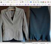 Sacou dama catifea raiata bej H&M si fusta neagra pentru evenimente M