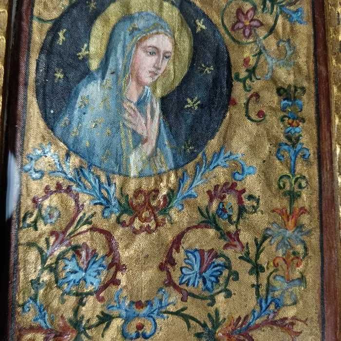 Iconita Maica Domnului, sec 19, pictata matase, colectie, cadou