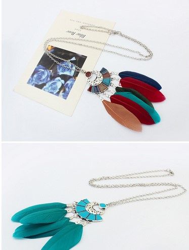 Colier vintage cu pene, NOU, 2 combinatii culori, bijuterii