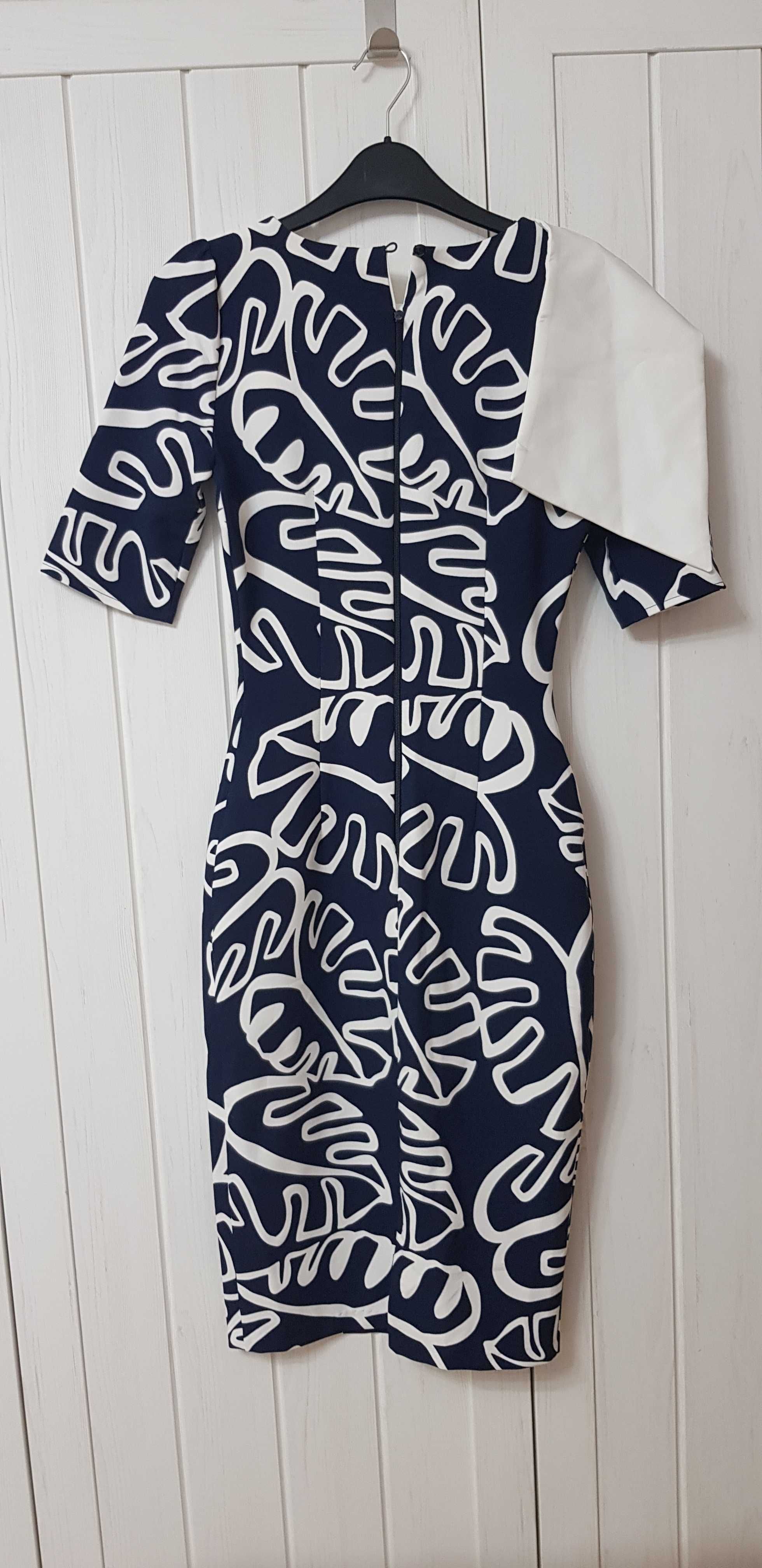 Rochie Fofy bleumarin cu imprimeu frunze