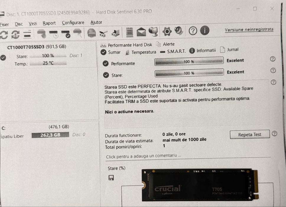 SSD Crucial T705 1TB PCI Express 5.0x4 M.2 2280