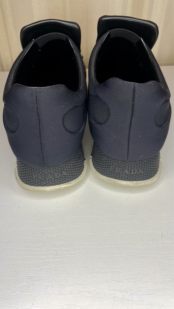 Adidasi Prada sport slip On din panza albastra cu cristale