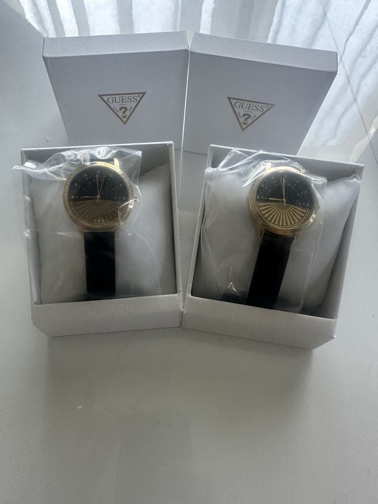 Ceas Guess Ladies Dual Tone, Cadran Galaxy, Curea Piele Neagra, Nou!