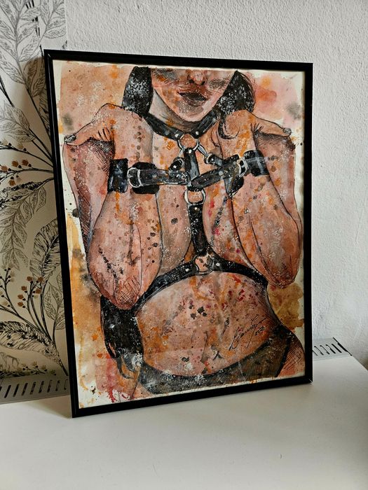 Pictura in acuarea, nud artistic femeie