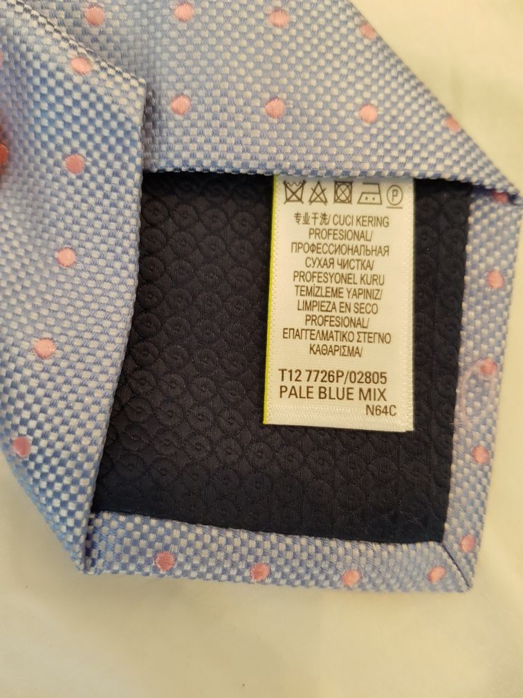 Cravata noua Mark & Spencer M&S fina albastru cu buline roz