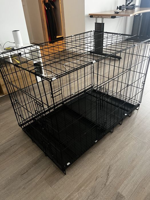 Cusca pentru animale, 2 usi, pliabila din metal, XL, negru 100x70x60 c