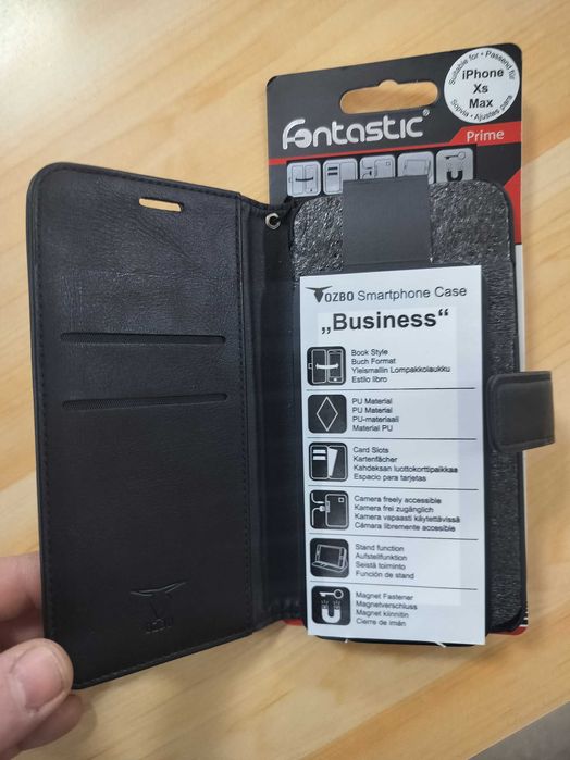 Husa compatibila cu iPhone XS Max, T84, Piele ecologica, Pitch Black