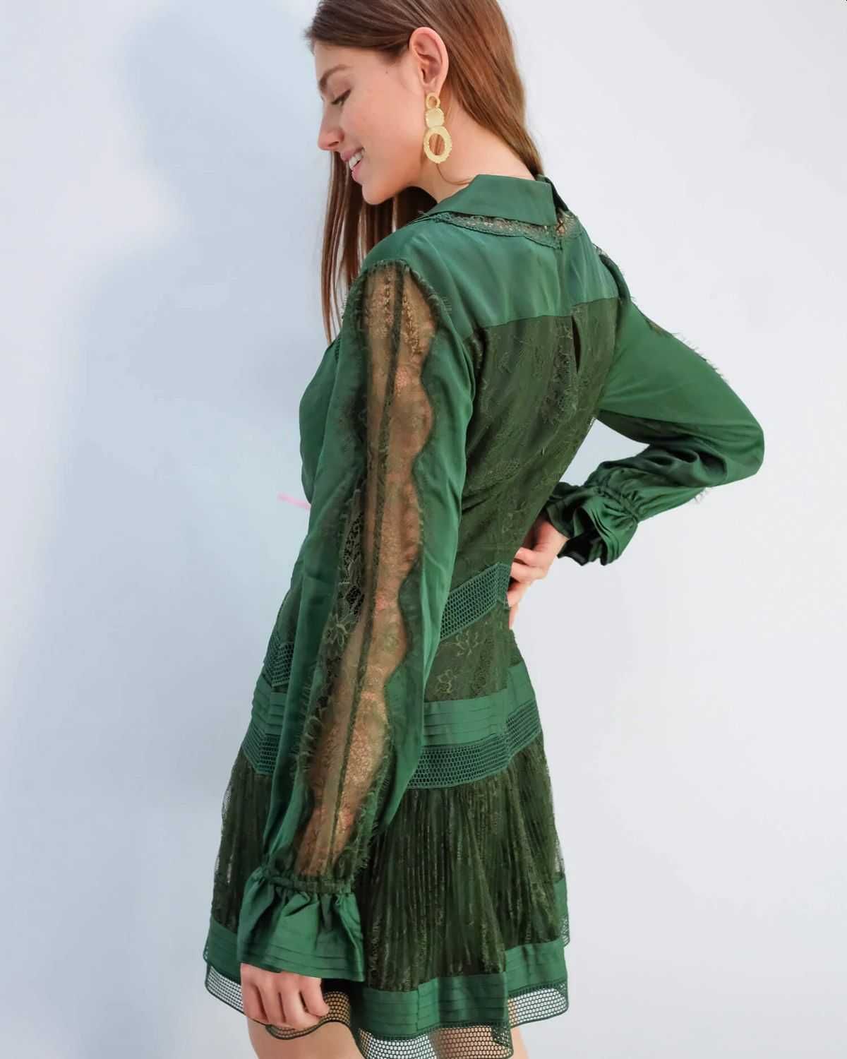 SELF-PORTRAIT green lace trim mini dress