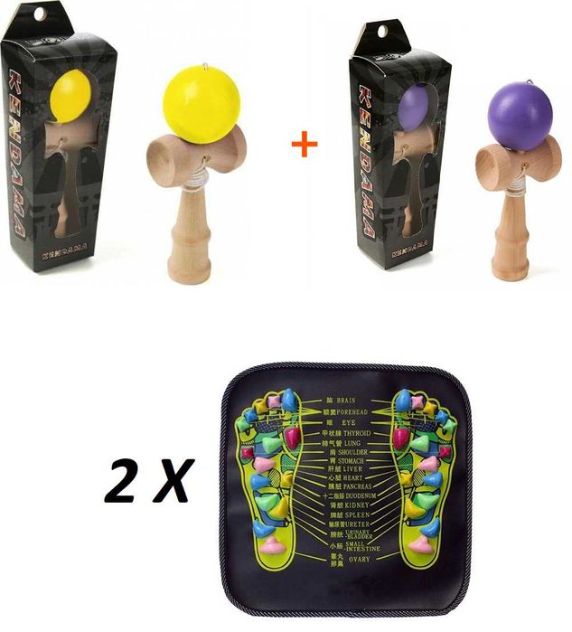 Set 2 Kendama lemn 12cm si 2 covorase masaj