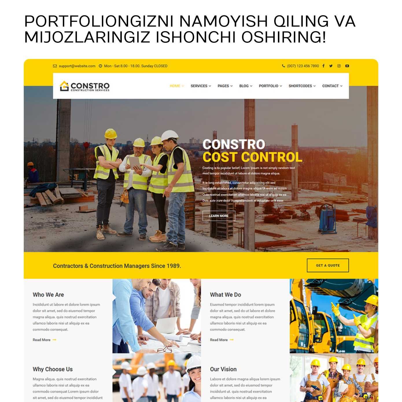 Qurilish kompaniyalari uchun professional vebsayt ishlab chiqamiz