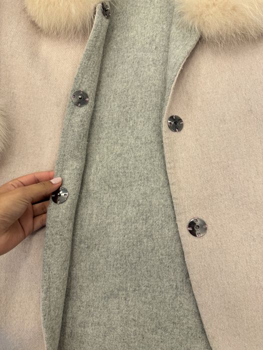 Palton cu blana naturala Roz pudra M-L