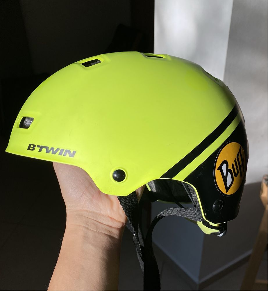 Cască de protecție pentru copii, BTwin, galben verde fluorescent,52-55