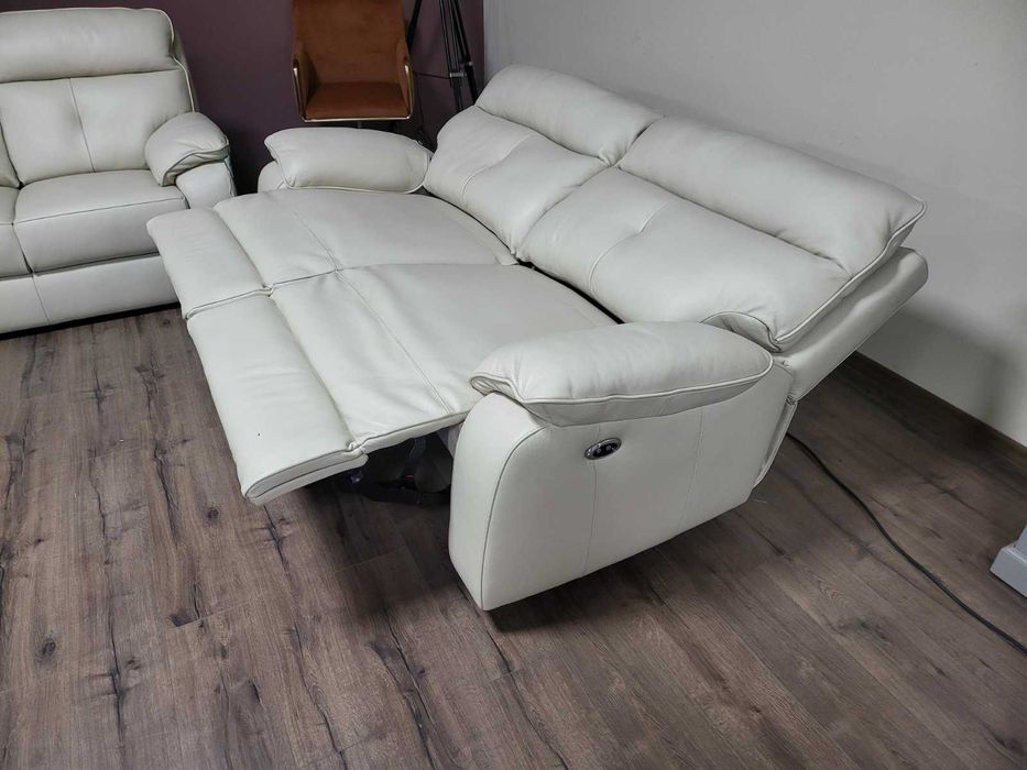 Италиански кремав кожен комплект дивани тройка и двойка Lugano