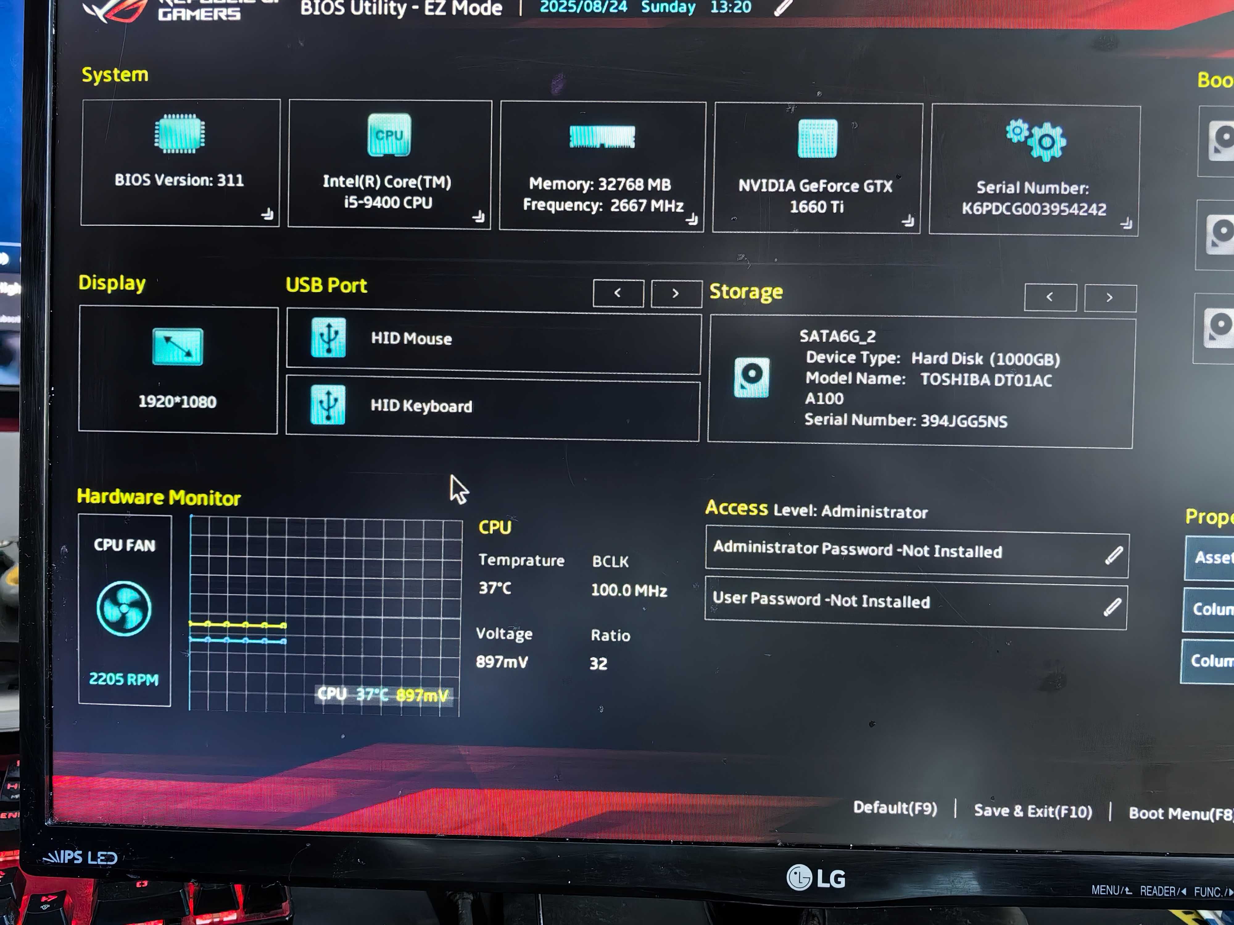 Геймърски компютър ASUS Republic of Gamers i5 9400 GTX 1660 Ti 32GB