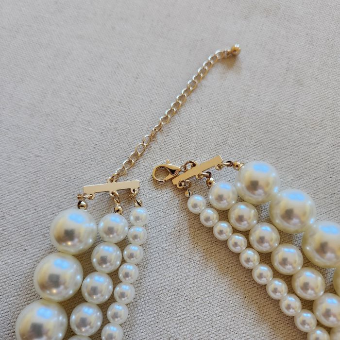 Перлено колие гердан масивно чокер големи бели перли елегантно синджир