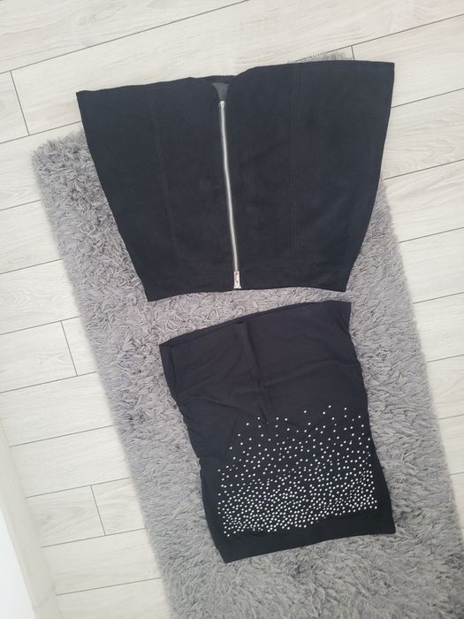 Fusta neagra cu fermoar+un top marime M