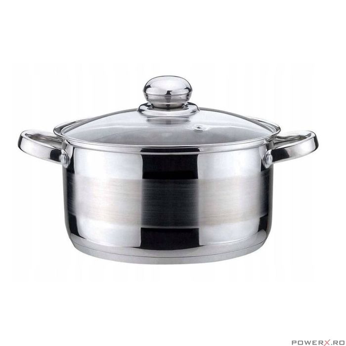 Oala din inox 3litri cu capac sticla, 20 cm,fund termic multistrat,