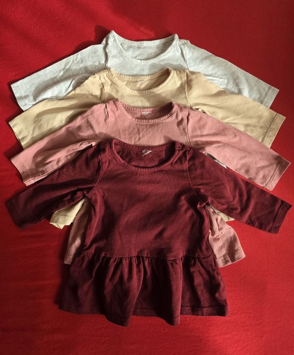 Set 4 topuri, bluzițe stil rochiță H&M, 4-6 luni (marimea 68), bumbac