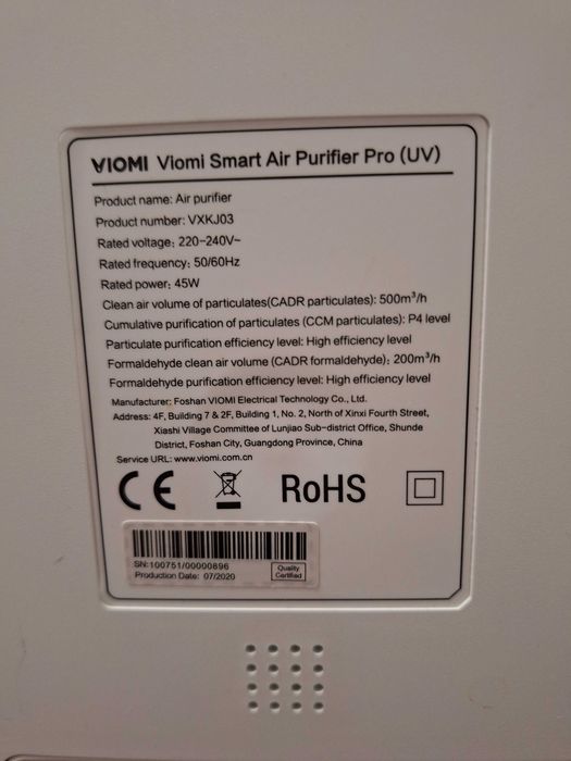 Purificator Viomi Pro Wi-Fi 500m3/h senzor temp umiditate lampa UV 60m