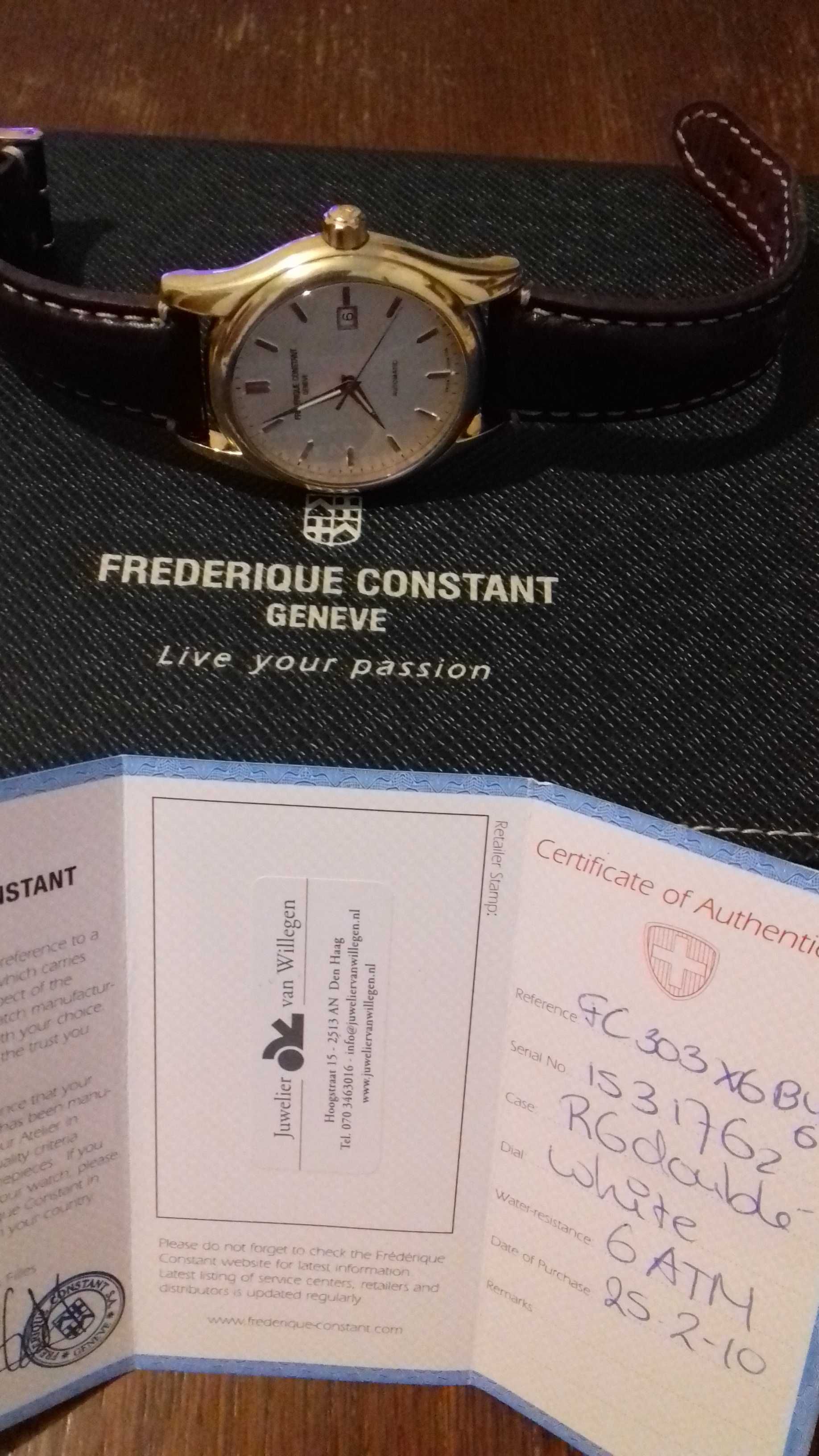 Frederique constant classics index, placat cu Au, 43mm. 25 rubine.