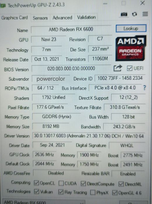 Видеокарта AMD 6600 hellhound