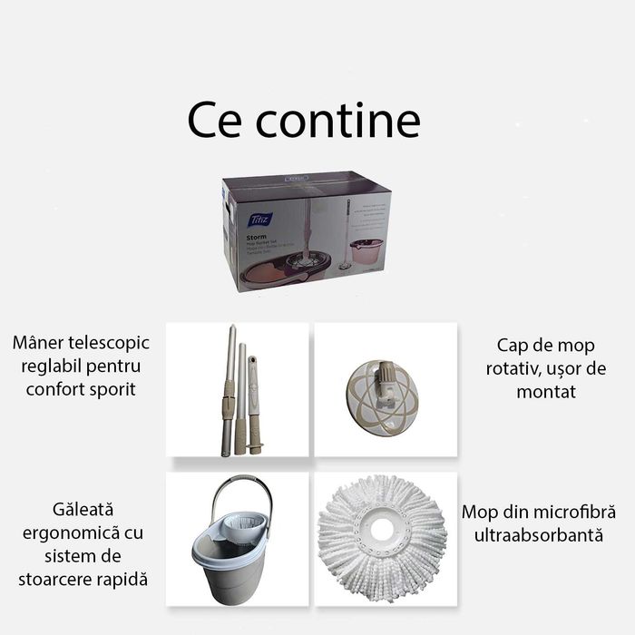 Mop Rotativ cu galeata, Set curatenie profesional Titiz Storm