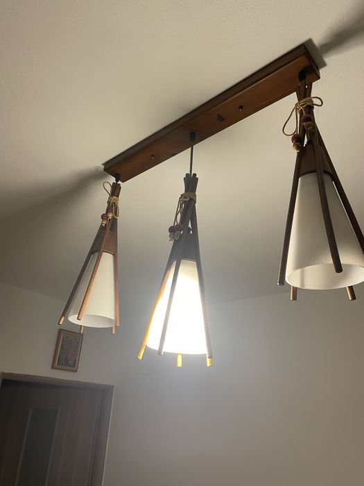 Lustra lemn cu abajur 3 becuri + lustra cu 1 bec