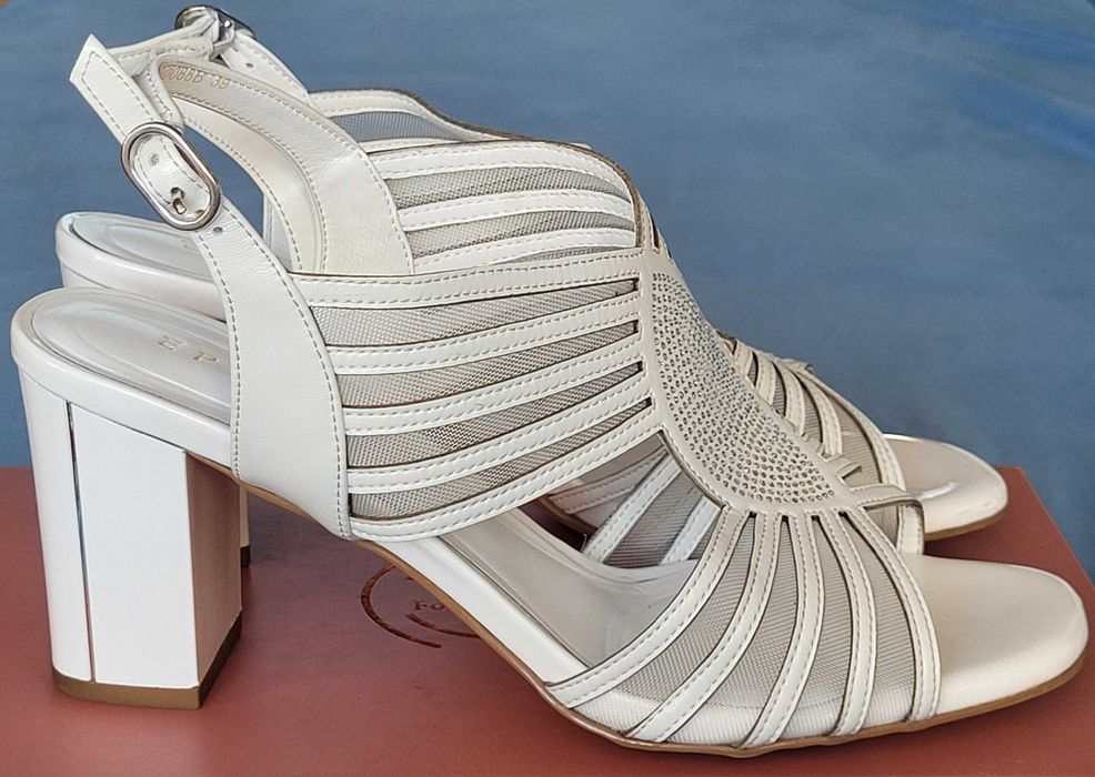 Sandale albe, PIELE, de ocazie/nunta