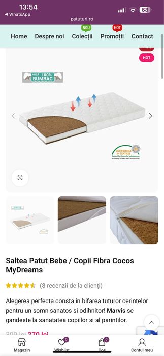 Patut ca nou din lemn masiv co sleeper plus saltea cocos si roti monta