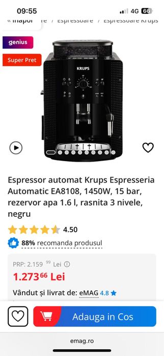 Espresor krups automat EA810870 NOU Sigilat